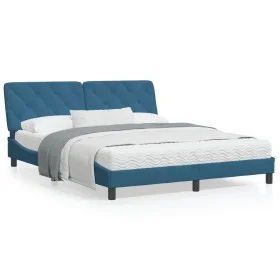 Bed frame with LED lights blue velvet 160x200 cm by vidaXL, Beds and slatted bases - Ref: Foro24-3213865, Price: 228,73 €, Di...