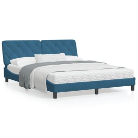 Estructura de cama con luces LED terciopelo azul 160x200 cm