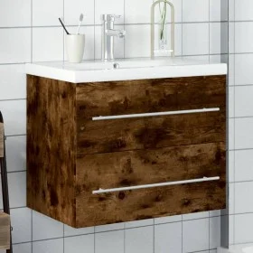Badezimmermöbel mit integriertem Waschbecken in geräucherter Eiche. von vidaXL, Badezimmerwaschtische - Ref: Foro24-3278773, ...