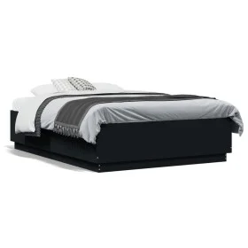 Bed frame with LED lights black engineered wood 135x190cm by vidaXL, Beds and slatted bases - Ref: Foro24-3209647, Price: 168...
