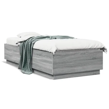 Sonoma gray engineered wood bed frame 90x200 cm by vidaXL, Beds and slatted bases - Ref: Foro24-3209728, Price: 115,13 €, Dis...