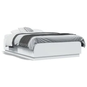 White engineered wood bed frame 135x190 cm by vidaXL, Beds and slatted bases - Ref: Foro24-3209737, Price: 146,49 €, Discount: %