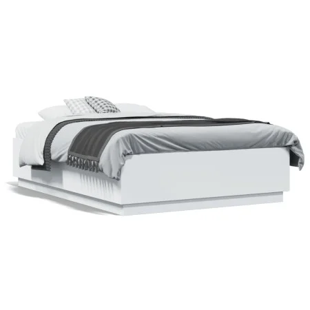 White engineered wood bed frame 135x190 cm by vidaXL, Beds and slatted bases - Ref: Foro24-3209737, Price: 146,49 €, Discount: %