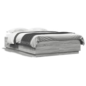Sonoma gray engineered wood bed frame 160x200 cm by vidaXL, Beds and slatted bases - Ref: Foro24-3209693, Price: 159,64 €, Di...