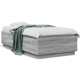 Sonoma gray engineered wood bed frame 90x190 cm by vidaXL, Beds and slatted bases - Ref: Foro24-3209756, Price: 112,87 €, Dis...
