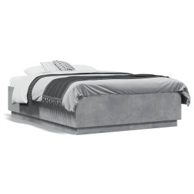 Concrete gray engineered wood bed frame 135x190cm by vidaXL, Beds and slatted bases - Ref: Foro24-3209740, Price: 143,87 €, D...