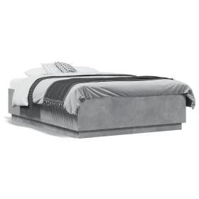 Concrete gray engineered wood bed frame 135x190cm by vidaXL, Beds and slatted bases - Ref: Foro24-3209740, Price: 142,13 €, D...