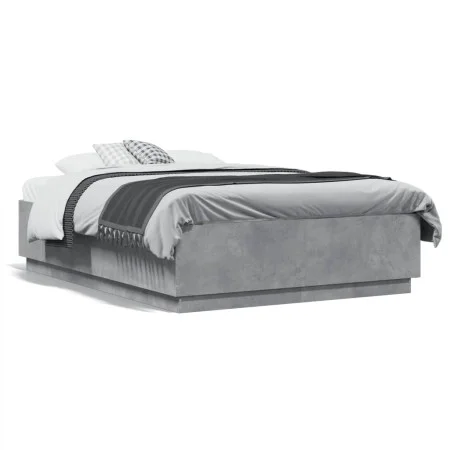 Concrete gray engineered wood bed frame 135x190cm by vidaXL, Beds and slatted bases - Ref: Foro24-3209740, Price: 142,13 €, D...