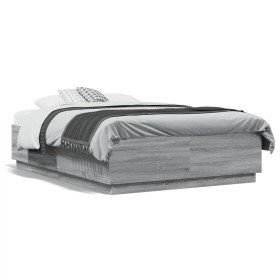 Sonoma gray engineered wood bed frame 140x190 cm by vidaXL, Beds and slatted bases - Ref: Foro24-3209735, Price: 157,47 €, Di...