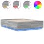 Sonoma gray wood bed frame with LED lights 135x190 cm by vidaXL, Beds and slatted bases - Ref: Foro24-3209651, Price: 174,36 ...
