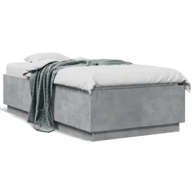 Bed frame with LED lights concrete gray wood 75x190 cm by vidaXL, Beds and slatted bases - Ref: Foro24-3209670, Price: 124,80...