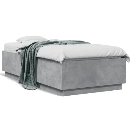 Bed frame with LED lights concrete gray wood 75x190 cm by vidaXL, Beds and slatted bases - Ref: Foro24-3209670, Price: 124,80...