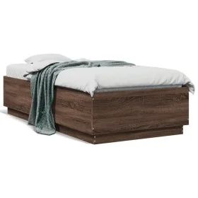 Bed frame with LED lights brown oak wood 90x190 cm by vidaXL, Beds and slatted bases - Ref: Foro24-3209666, Price: 132,74 €, ...
