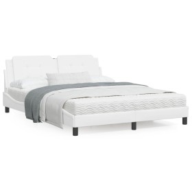 Bed frame with LED lights white PE leather 160x200 cm by vidaXL, Beds and slatted bases - Ref: Foro24-3214118, Price: 201,28 ...