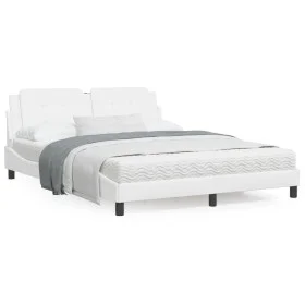 Bed frame with LED lights white PE leather 160x200 cm by vidaXL, Beds and slatted bases - Ref: Foro24-3214118, Price: 225,05 ...