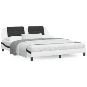 Bed frame with LED light PE leather white black 180x200 cm by vidaXL, Beds and slatted bases - Ref: Foro24-3214130, Price: 23...