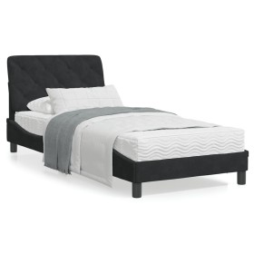 Estructura de cama con cabecero de terciopelo negro 90x190 cm