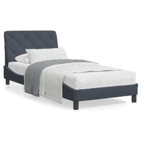 Cama con colchón terciopelo gris oscuro 90x190 cm