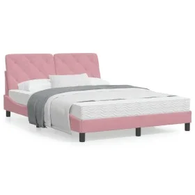Cama con colchón terciopelo rosa 140x190 cm de vidaXL, Camas y somieres - Ref: Foro24-3208657, Precio: 423,46 €, Descuento: %