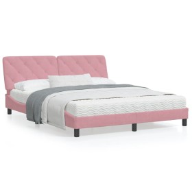 Cama con colchón terciopelo rosa 160x200 cm