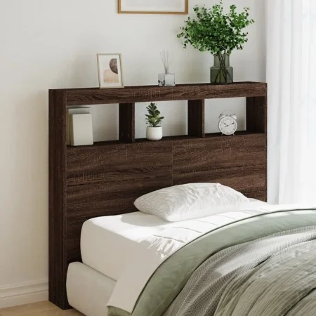 Cabecero de cama con luz LED marrón roble 100x17x102 cm de vidaXL, Cabeceros y pies de cama - Ref: Foro24-839195, Precio: 78,...