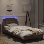 Estructura cama con luces LED cuero sintético marrón 90x190 cm