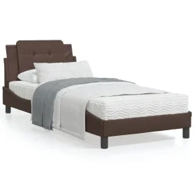 Bed frame with headboard brown synthetic leather 90x200cm by vidaXL, Beds and slatted bases - Ref: Foro24-3208158, Price: 159...