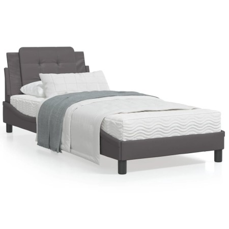 Bettgestell mit Kopfteil aus grauem Kunstleder 100x200 cm von vidaXL, Betten und Lattenroste - Ref: Foro24-3208166, Preis: 12...