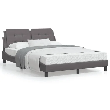 Bed frame with headboard gray synthetic leather 140x200cm by vidaXL, Beds and slatted bases - Ref: Foro24-3208187, Price: 179...