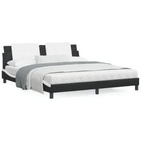 Bed frame with black and white synthetic leather headboard by vidaXL, Beds and slatted bases - Ref: Foro24-3208203, Price: 21...