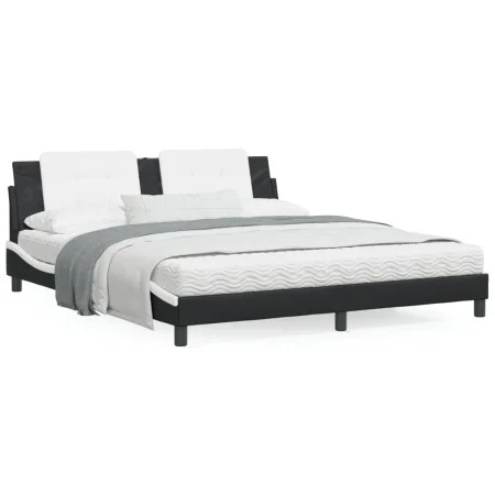 Bed frame with black and white synthetic leather headboard by vidaXL, Beds and slatted bases - Ref: Foro24-3208203, Price: 21...