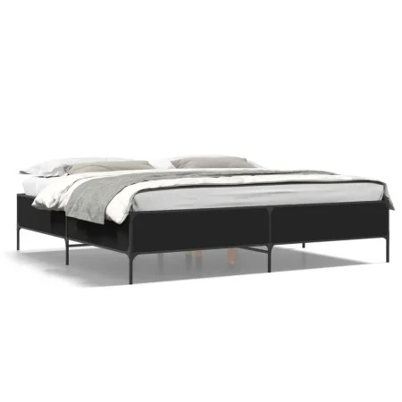 Engineered wood and black metal bed frame 180x200cm by vidaXL, Beds and slatted bases - Ref: Foro24-3279782, Price: 154,06 €,...