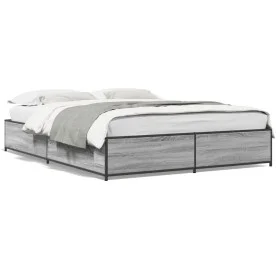 Sonoma gray metal engineered wood bed frame 120x200 cm by vidaXL, Beds and slatted bases - Ref: Foro24-3279850, Price: 121,70...