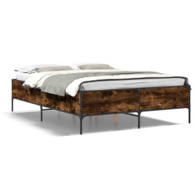 Estructura cama madera ingeniería metal roble ahumado 160x200cm