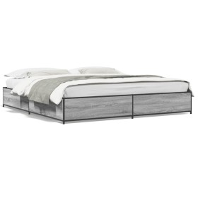 Estructura cama madera ingeniería metal gris Sonoma 200x200 cm de vidaXL, Camas y somieres - Ref: Foro24-3279825, Precio: 146...