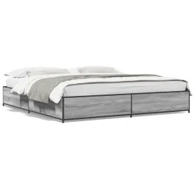 Sonoma gray metal engineered wood bed frame 200x200 cm by vidaXL, Beds and slatted bases - Ref: Foro24-3279825, Price: 145,19...