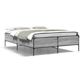 Sonoma gray metal engineered wood bed frame 140x190 cm by vidaXL, Beds and slatted bases - Ref: Foro24-3279810, Price: 146,18...