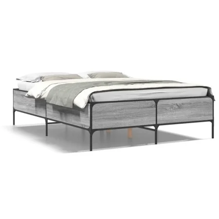 Sonoma gray metal engineered wood bed frame 140x190 cm by vidaXL, Beds and slatted bases - Ref: Foro24-3279810, Price: 144,38...