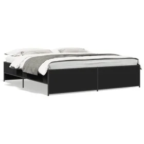 Engineered wood and black metal bed frame 200x200cm by vidaXL, Beds and slatted bases - Ref: Foro24-3279867, Price: 154,05 €,...