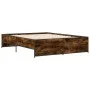 Engineered wood bed frame metal smoked oak 150x200cm by vidaXL, Beds and slatted bases - Ref: Foro24-3279884, Price: 142,71 €...