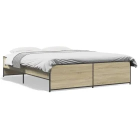 Sonoma oak metal engineered wood bed frame 160x200 cm by vidaXL, Beds and slatted bases - Ref: Foro24-3279878, Price: 143,36 ...