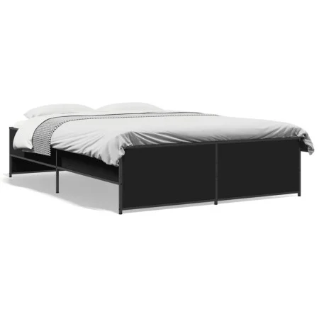 Engineered wood and black metal bed frame 120x200cm by vidaXL, Beds and slatted bases - Ref: Foro24-3279892, Price: 137,47 €,...