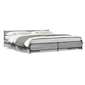 Sonoma gray engineered wood bed with drawers 200x200 cm by vidaXL, Beds and slatted bases - Ref: Foro24-3279915, Price: 202,3...