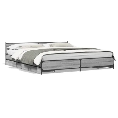 Sonoma-graues Holzwerkstoffbett mit Schubladen 200x200 cm von vidaXL, Betten und Lattenroste - Ref: Foro24-3279915, Preis: 20...