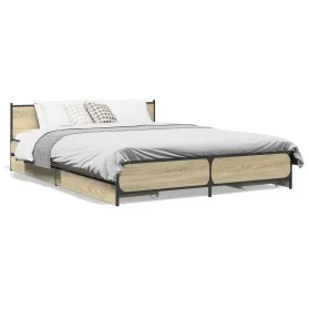 Cama con cajones madera ingeniería roble Sonoma 135x190 cm de vidaXL, Camas y somieres - Ref: Foro24-3279948, Precio: 172,53 ...