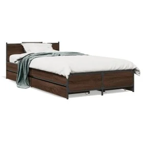 Eichenbraunes Holzwerkstoffbett mit Schubladen 75x190 cm von vidaXL, Betten und Lattenroste - Ref: Foro24-3279976, Preis: 148...