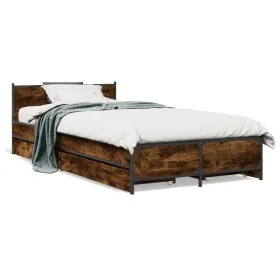 Smoked oak engineered wood bed with drawers 75x190 cm by vidaXL, Beds and slatted bases - Ref: Foro24-3279974, Price: 143,49 ...