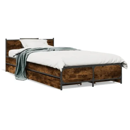 Smoked oak engineered wood bed with drawers 75x190 cm by vidaXL, Beds and slatted bases - Ref: Foro24-3279974, Price: 143,49 ...