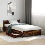 Smoked oak engineered wood bed with drawers 75x190 cm by vidaXL, Beds and slatted bases - Ref: Foro24-3279974, Price: 143,49 ...