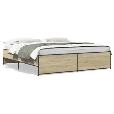 Engineered wood metal bed frame Sonoma oak 180x200 cm by vidaXL, Beds and slatted bases - Ref: Foro24-3279873, Price: 149,35 ...